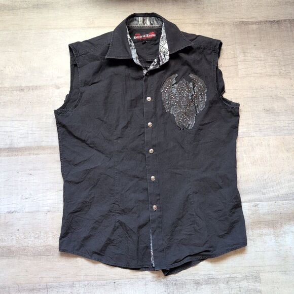 House Of Lords Vest Mens M Black Y2K Grunge Embroidered Studded Goth Button Up - Picture 1 of 10
